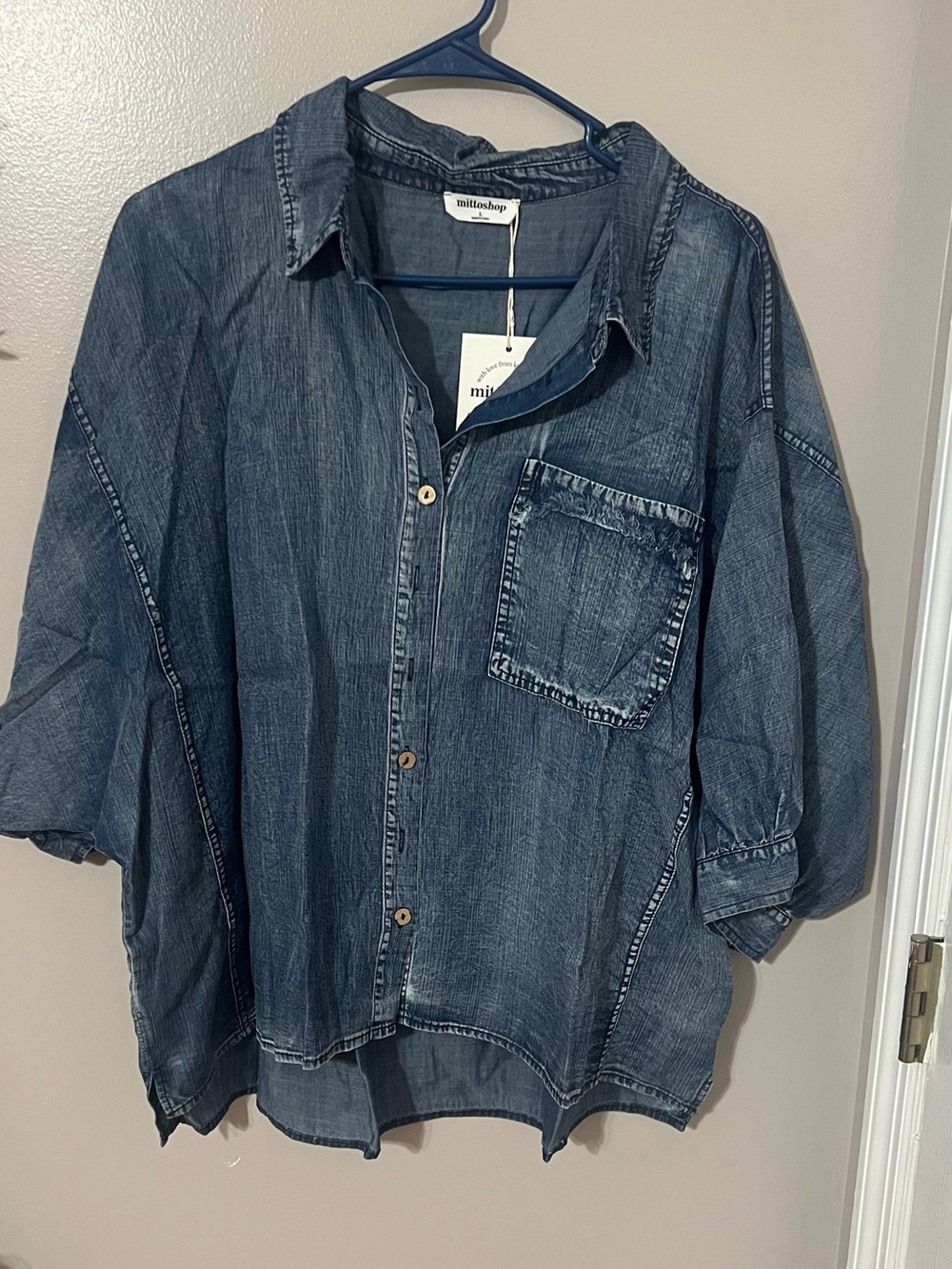 mittoshop Light Blue Denim Button-Front Shirt